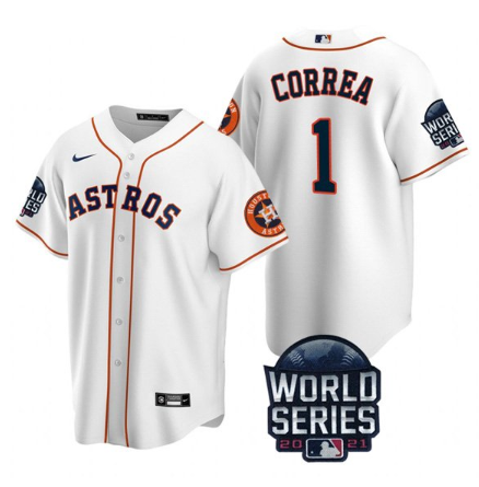 Men's Houston Astros #1 Carlos Correa 2021 White MLB Cool Base Stitched Jersey